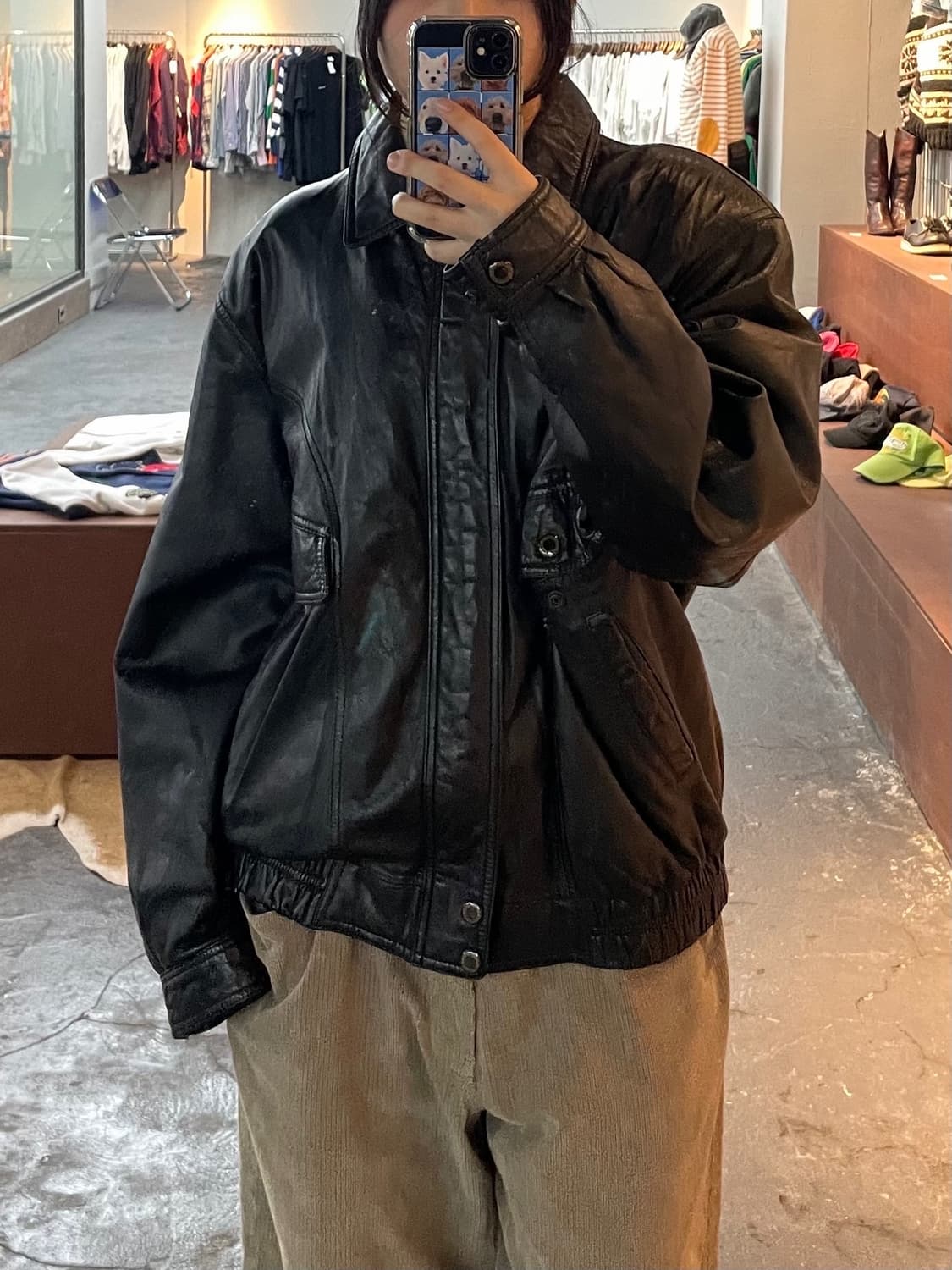 빈티지 블랙 봄버 레더 자켓 H285 상품이미지1