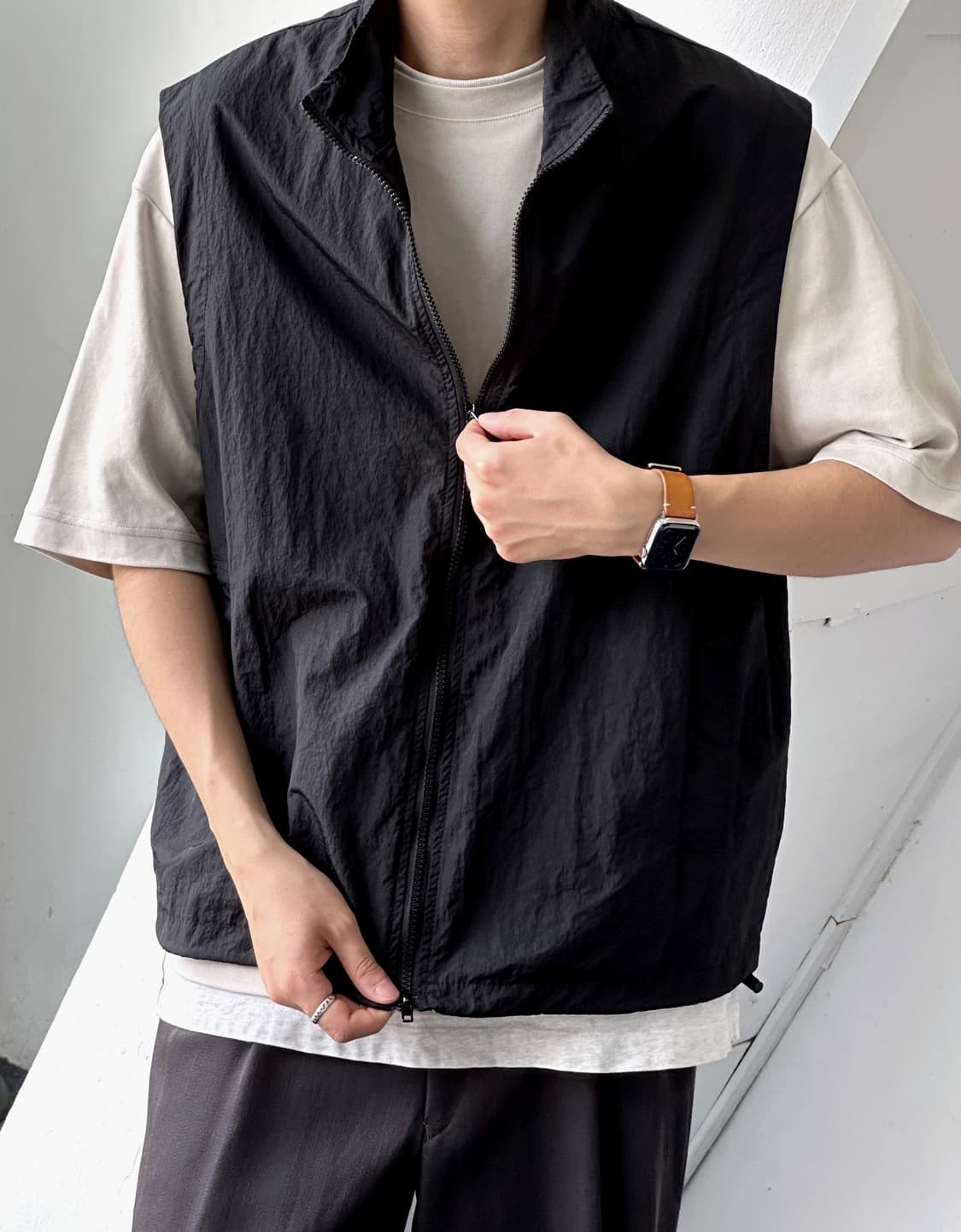 Washed fabric 2way zip design vest 상품이미지7