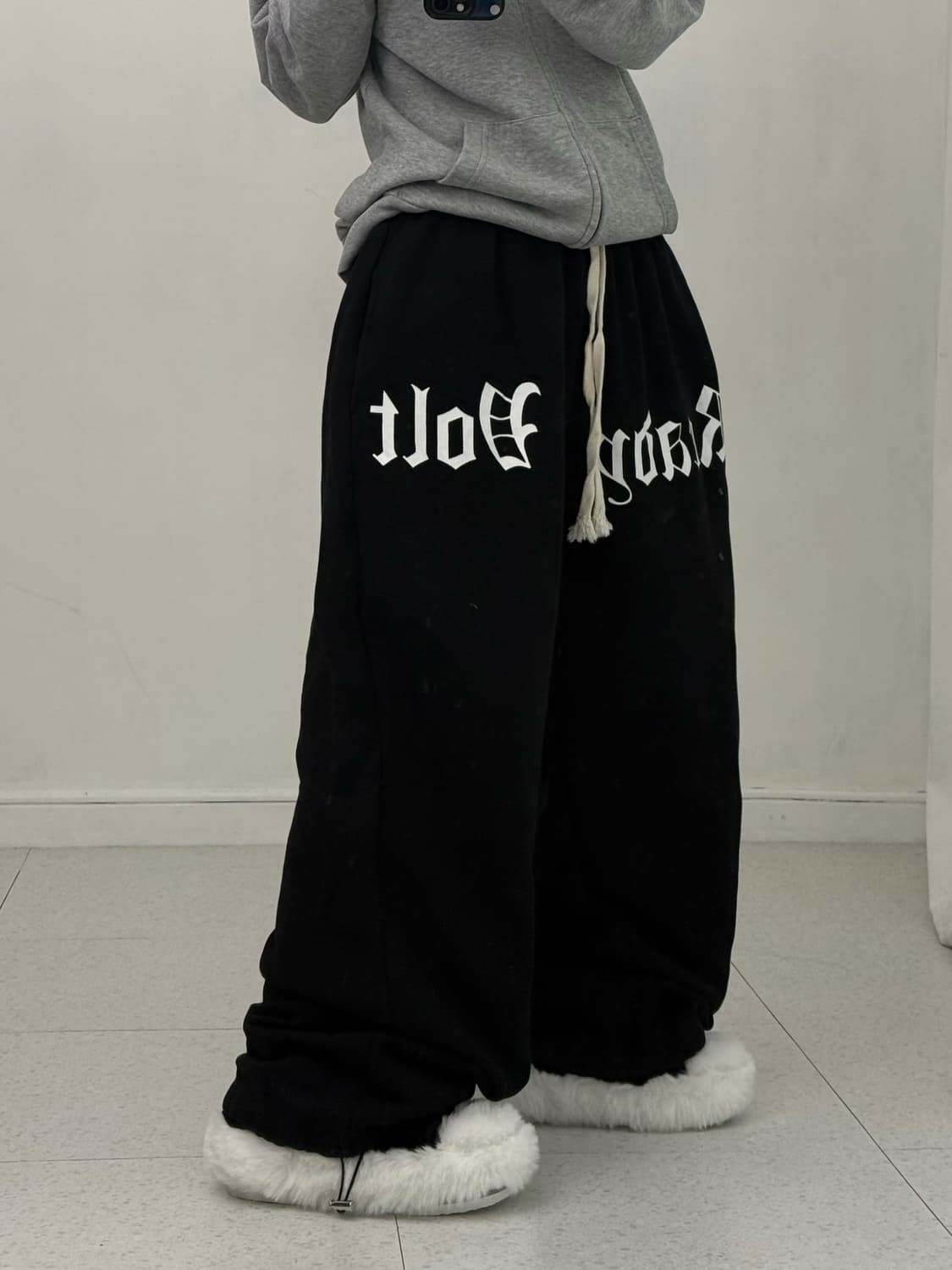 빈티지 레터링 블랙 코튼팬츠 상품이미지2