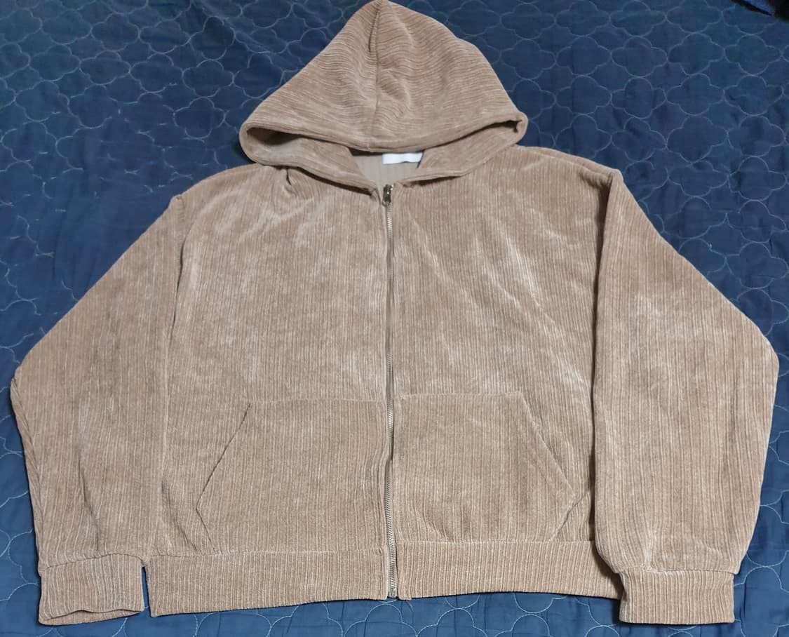 오버핏 벨벗 긴팔 후드티 브라운 (XL) 상품이미지1