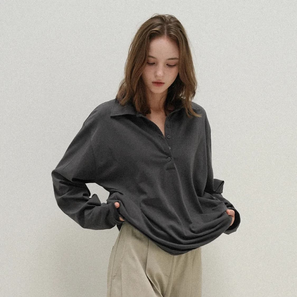 (새상품) 프렙포더 rise collar button top 카라티 상품이미지1