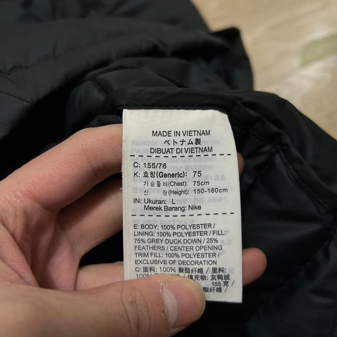 나이키 키즈 덕다운 와펜 후드 롱 패딩 점퍼 [블랙] L/75 상품이미지6