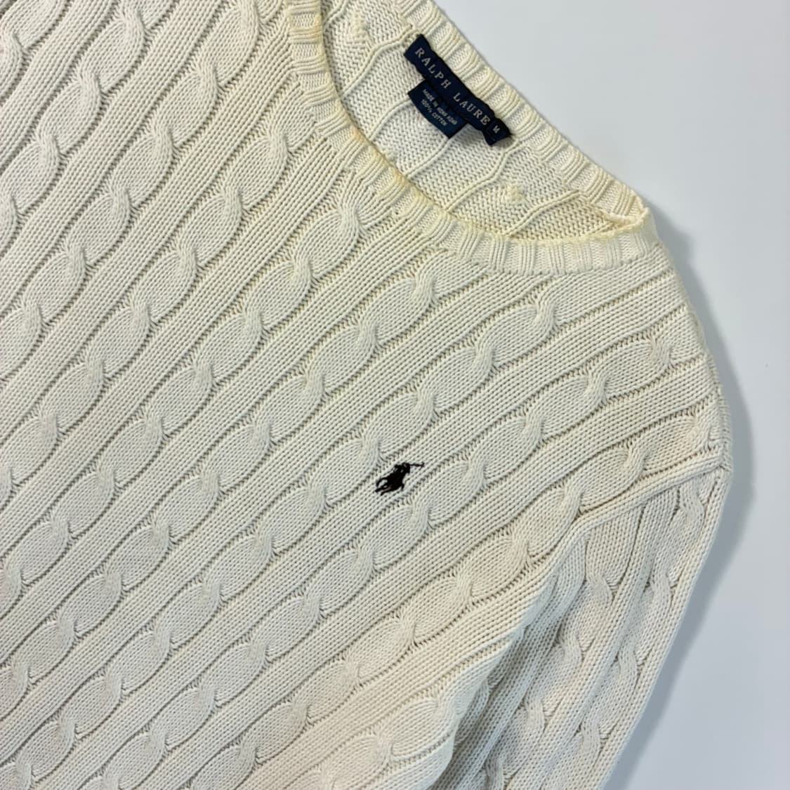Polo  랄프로렌 자수 코튼 화이트 꽈배기 니트 상품이미지3