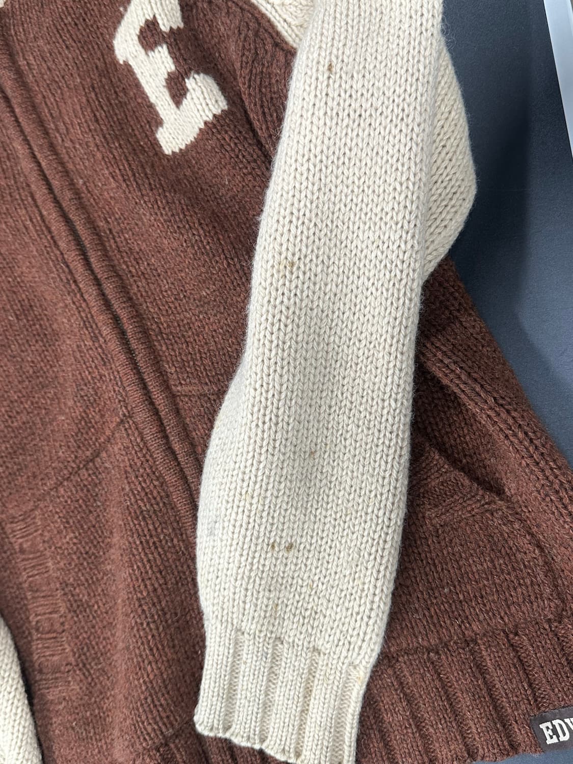 EDWIN 에드윈 89 레터링 브라운 울 니트 후드집업 상품이미지8