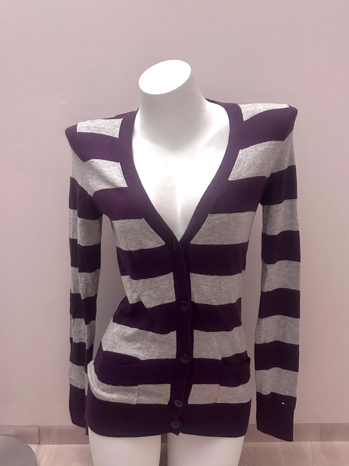 빈티지 퍼플 그레이 스트라이프 가디건 상품이미지2