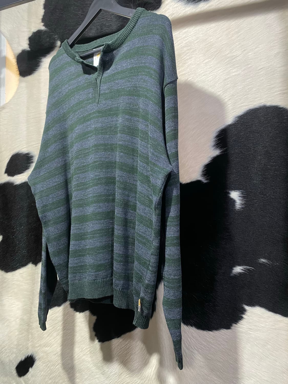 Japanese vtg 그린 스트라이프 헨리넥 니트 상품이미지3