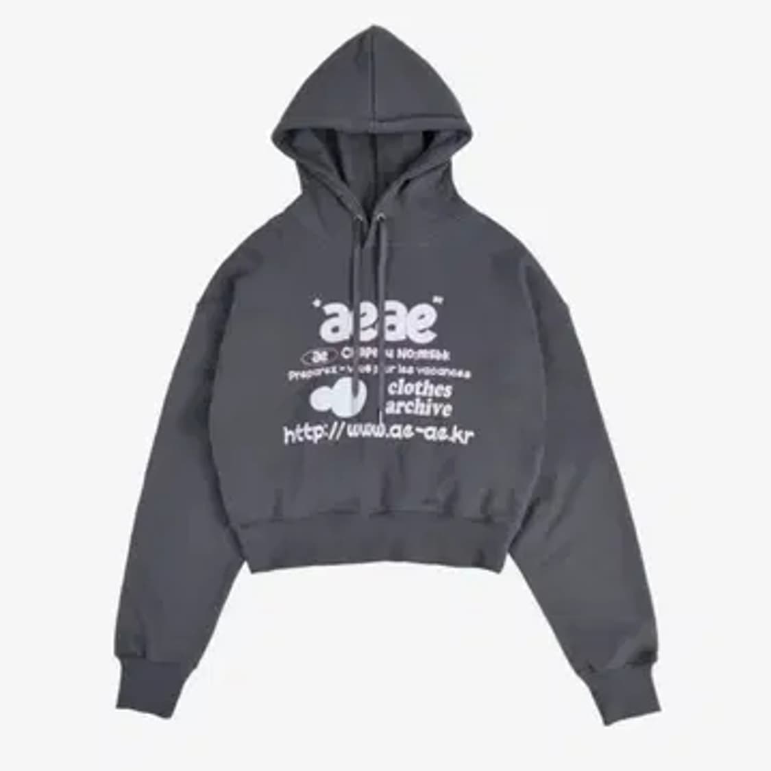 aeae 두들 웹 로고 크롭 후드티 차콜 상품이미지1