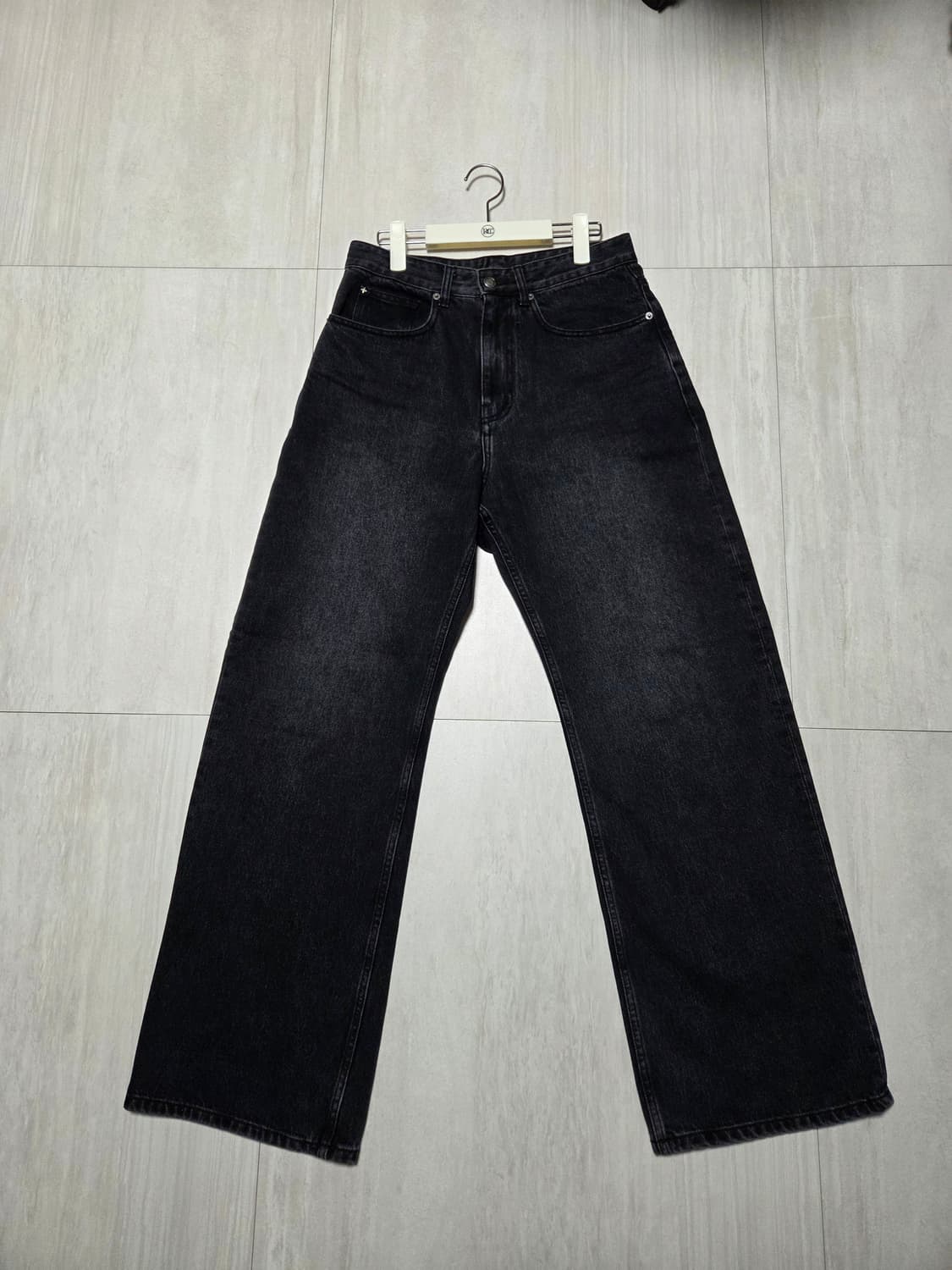 벨리에 트루와이드 데님 팬츠 워시드 블랙 xs 28 상품이미지1