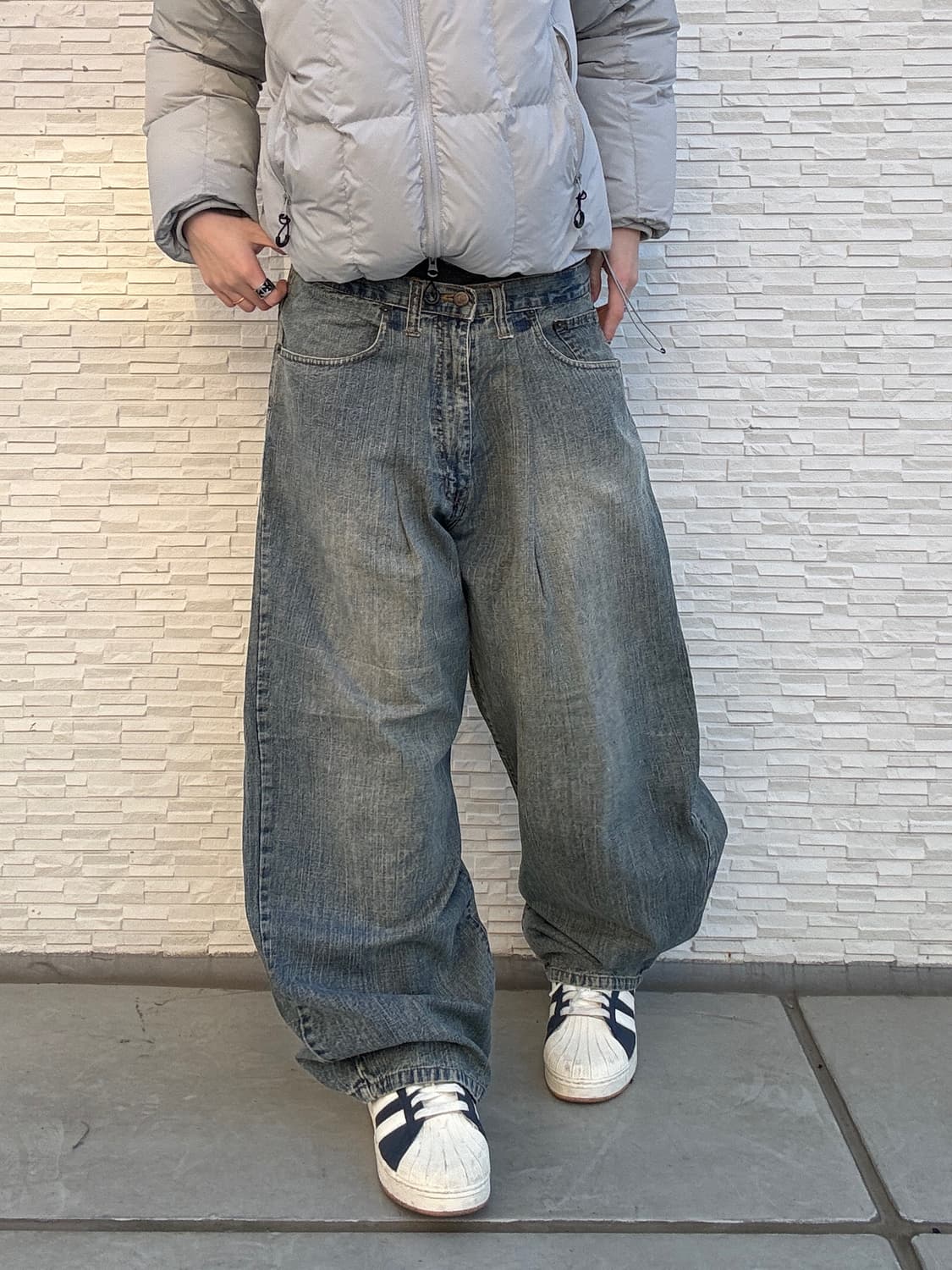 90s EDDIE DOMANI JEANS 올드스쿨 진청 자수 오버 반츠 상품이미지1