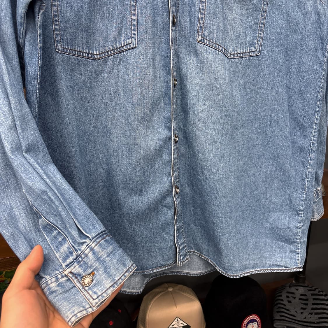 90s 리바이스 메탈버튼 웨스턴 요크 워싱 데님셔츠 N1203 상품이미지4