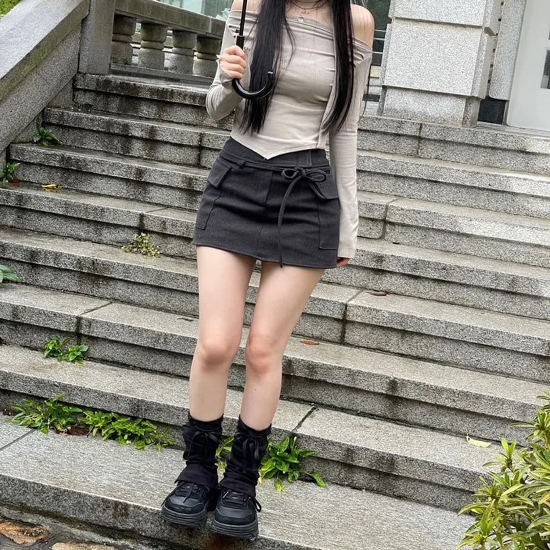 택O 새 상품 단종 보통의날 카고 스커트팬츠 S 차콜, 블랙 상품이미지1
