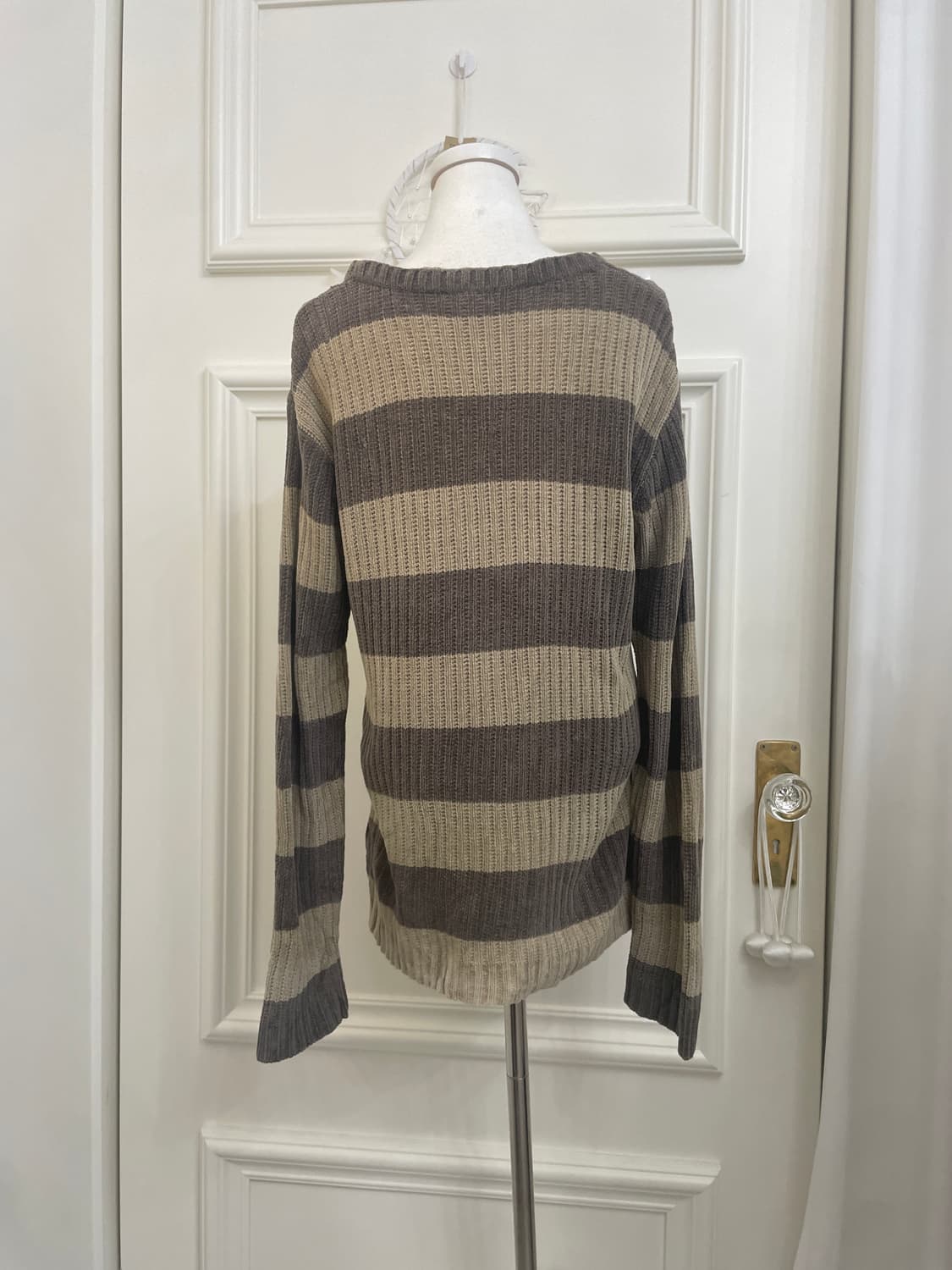 brown charcoal y2k stripe loose sweater 상품이미지3