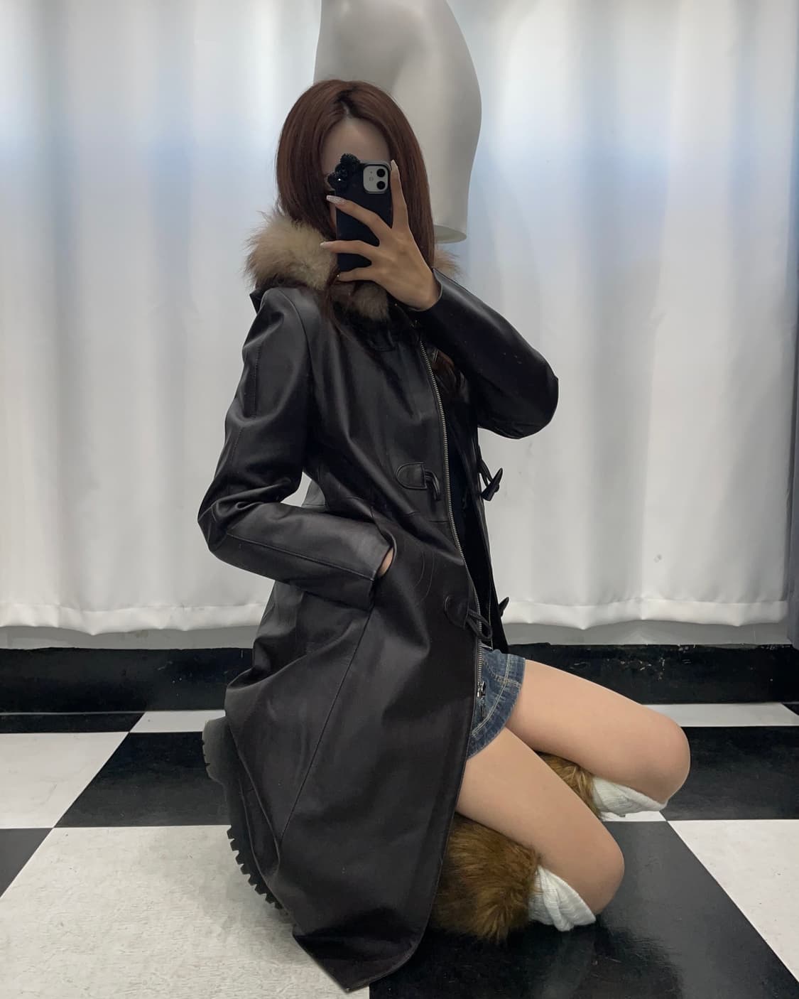 🎸브라운 퍼 레더 롱 코트🎸 상품이미지1