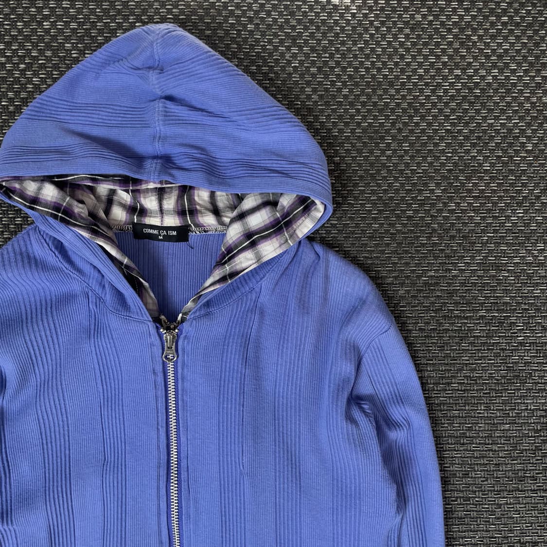  콤사이즘 보라 체크 니트 후드집업 M 상품이미지3