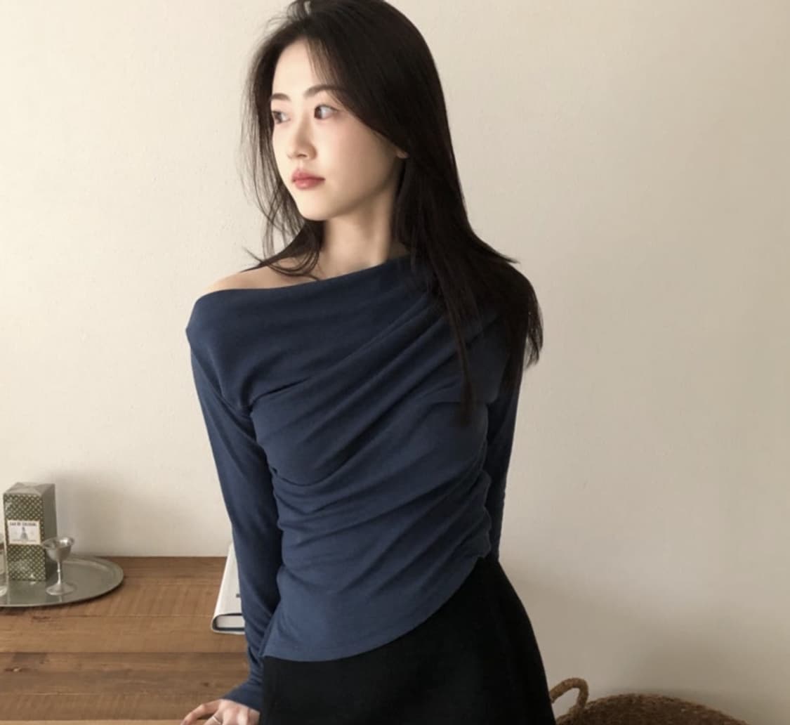 아카이브제이투유 드레이프 티셔츠 s 네이비 상품이미지1