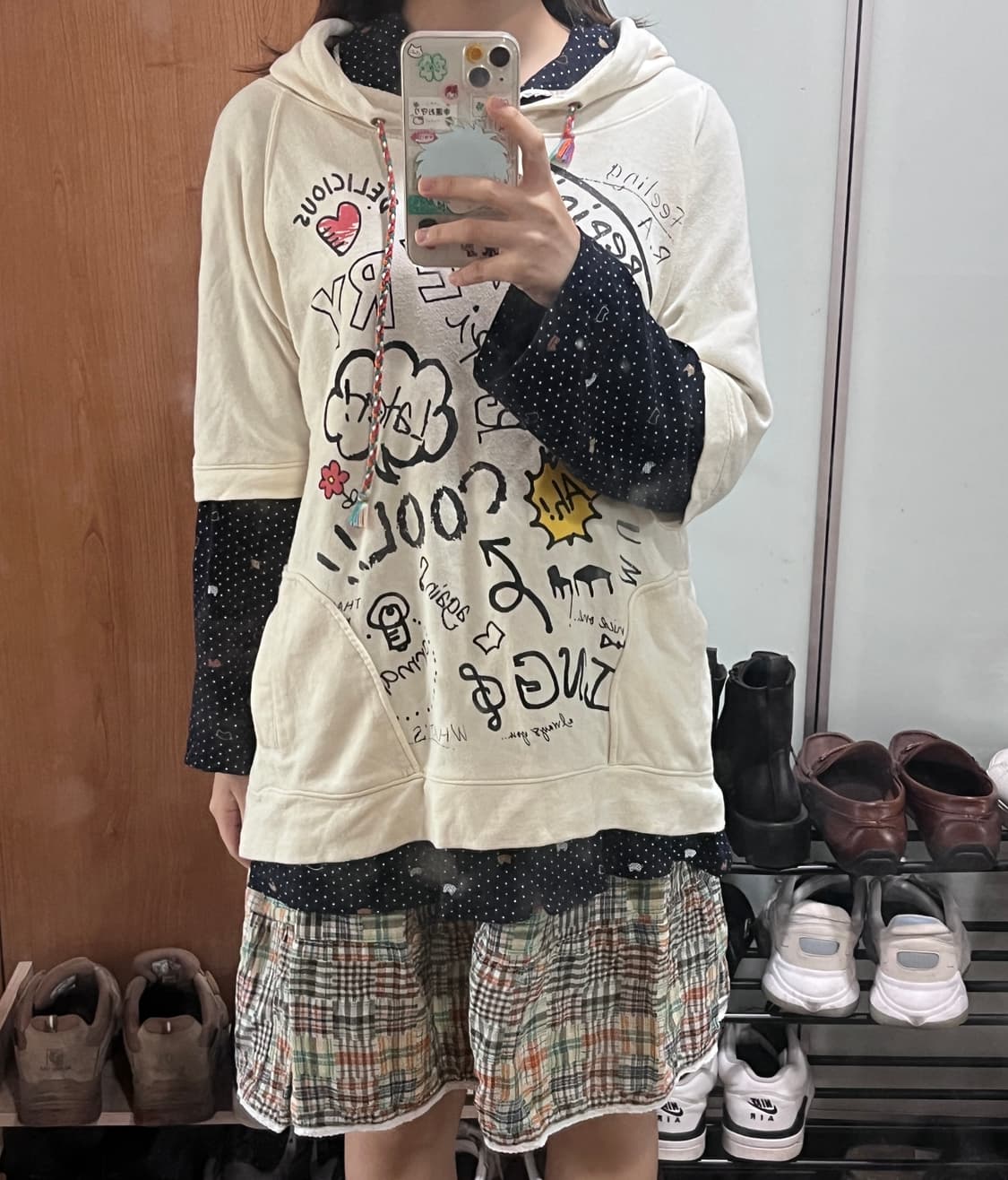 모리걸 빈티지 니혼진 y2k 코디세트 코디셋 후드티 도트셔츠 체크원피스 상품이미지2