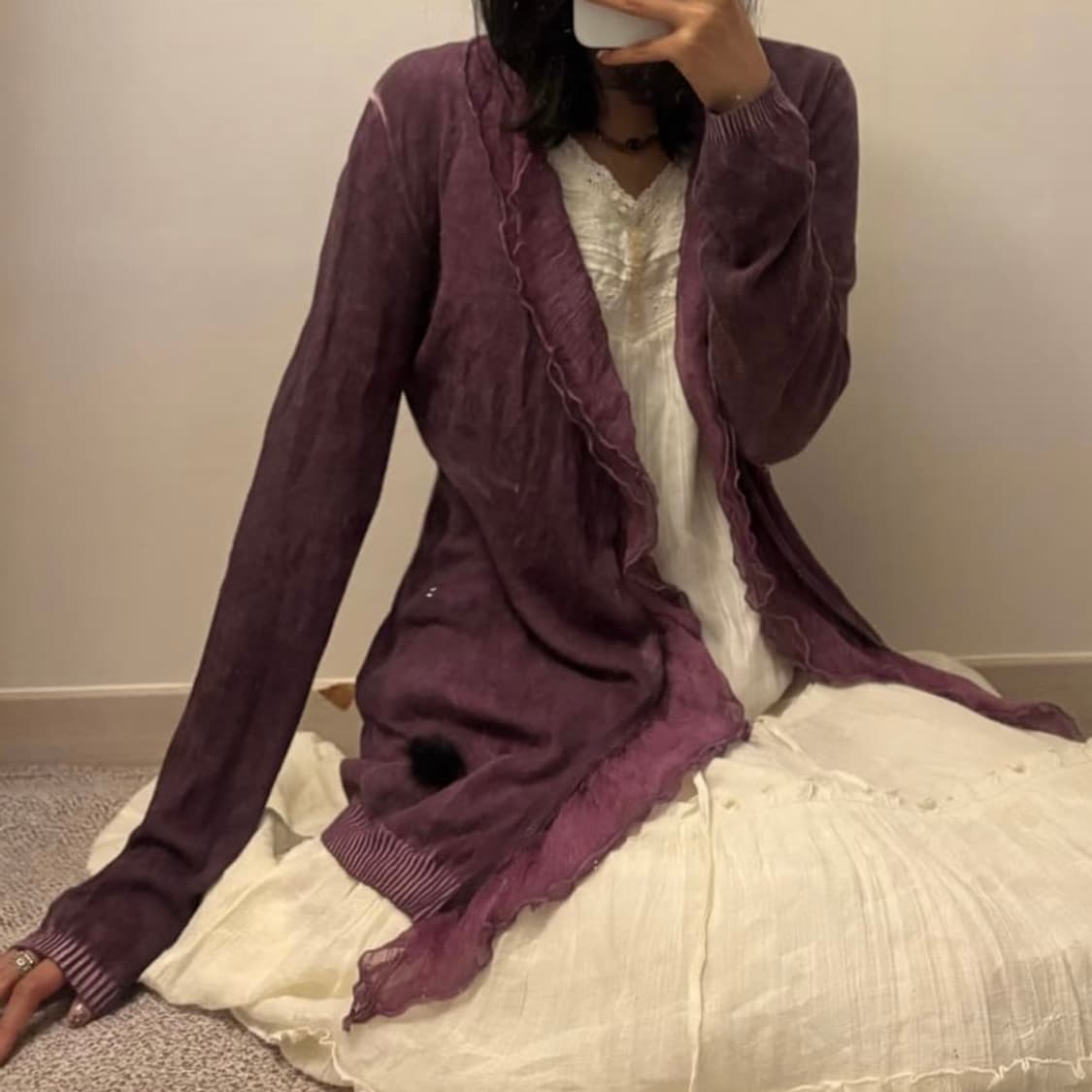 JPN Vintage 페어리 오리엔탈 퍼방울 롱가디건 상품이미지1