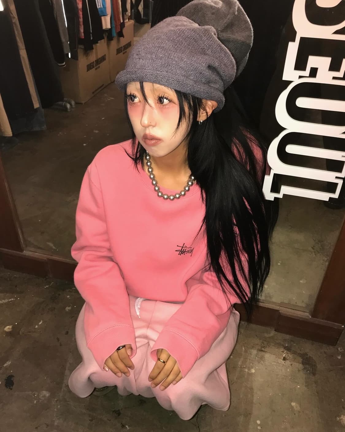 Stussy Stock Logo Pink SweatShirts 상품이미지1
