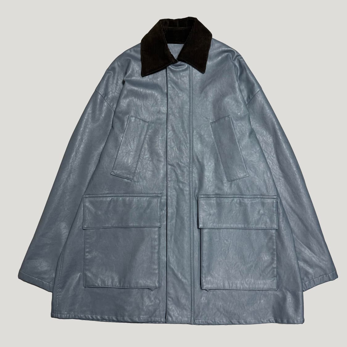 센스오브플레이스 다크블루컬러 에코 레더 집업 스냅버튼 레더 코트 상품이미지7