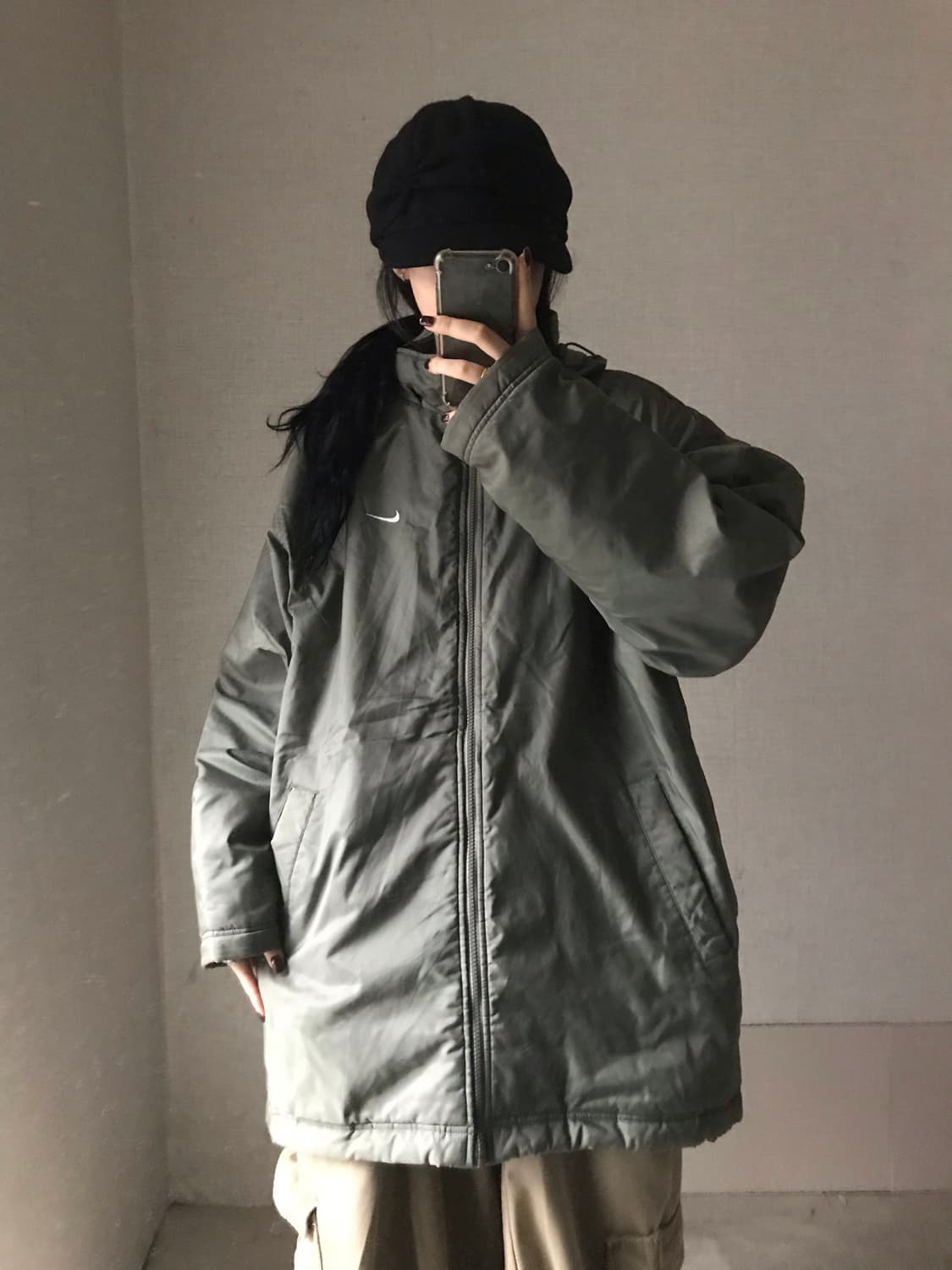 나이키 00s 카키 빅로고 패딩 상품이미지1