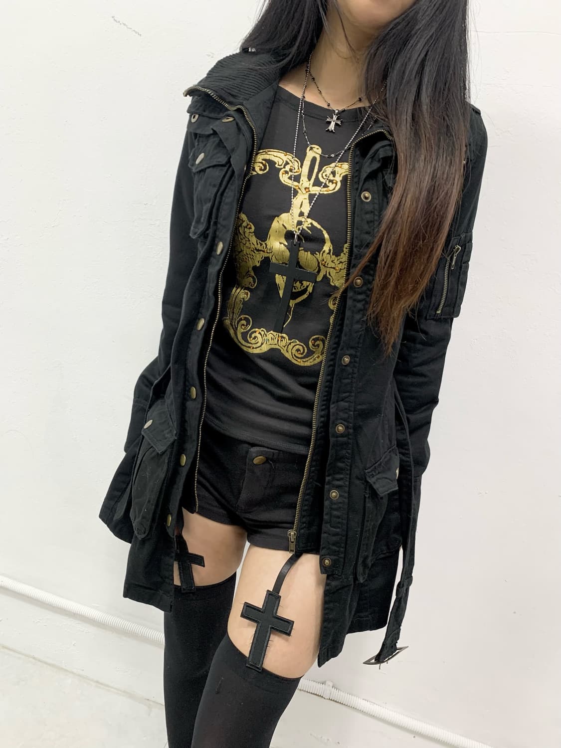 펑크 스컬 y2k 골드 큐빅 롱슬리브 상품이미지3