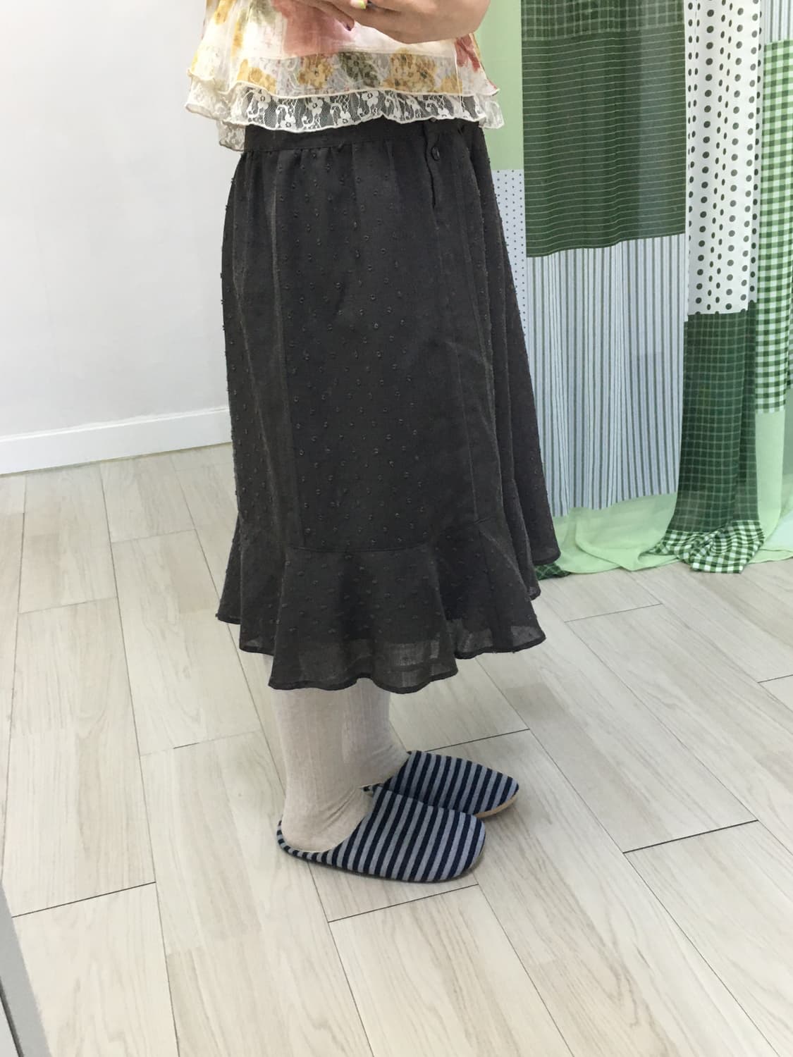 브라운 도트 미디 스커트 상품이미지10