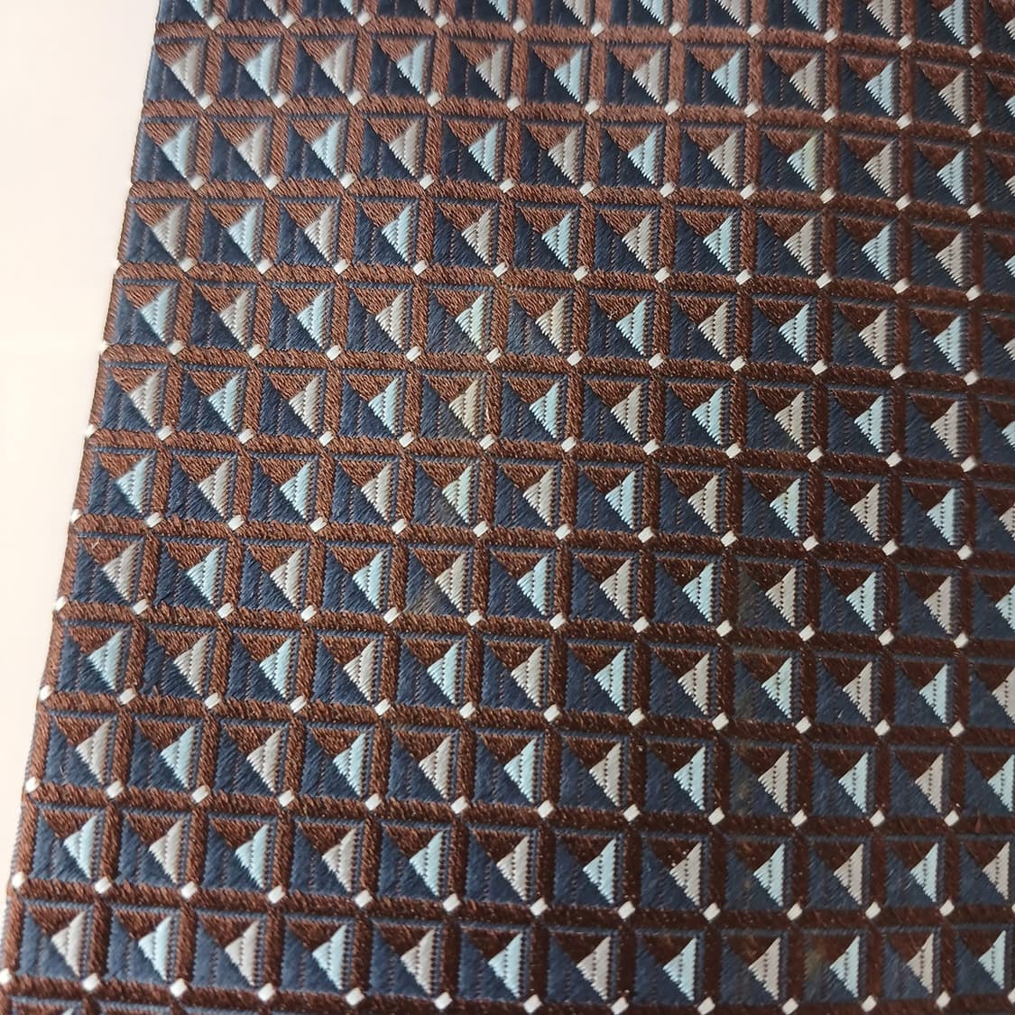 아쿠아스큐텀 실크 브라운 기하 패턴 넥타이 9.1cm A등급 A18981 상품이미지7