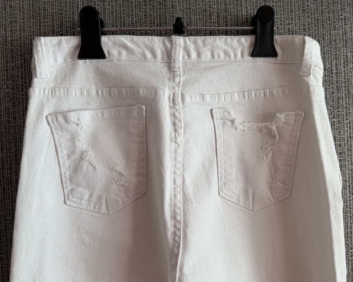 블루페페 BLUPEPE 디스트로이드 화이트 데님 부츠컷 팬츠 흰바지 상품이미지4