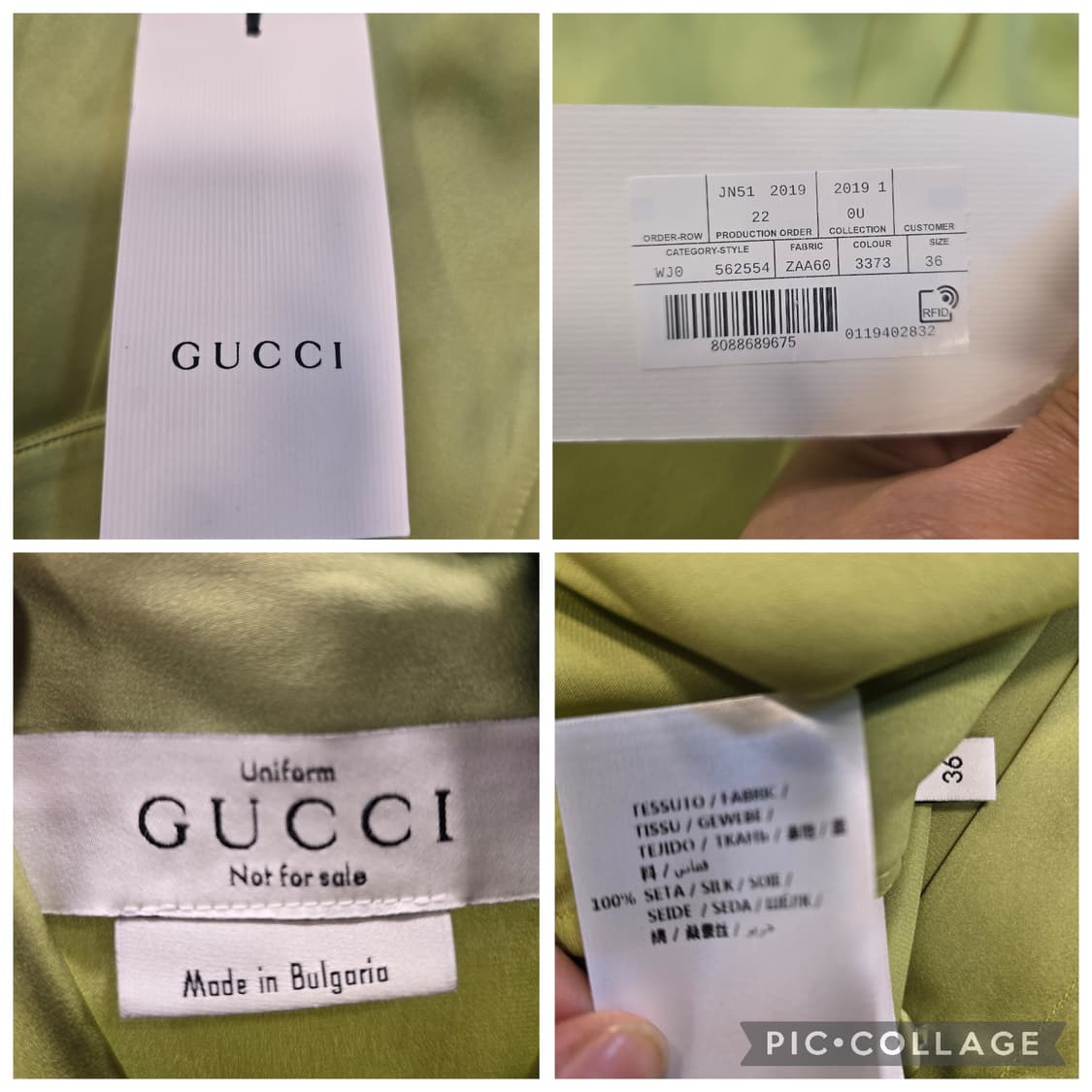 새상품) 구찌 GUCCI 유니폼 리본 블라우스 올리브 그린 실크 36(S 상품이미지7