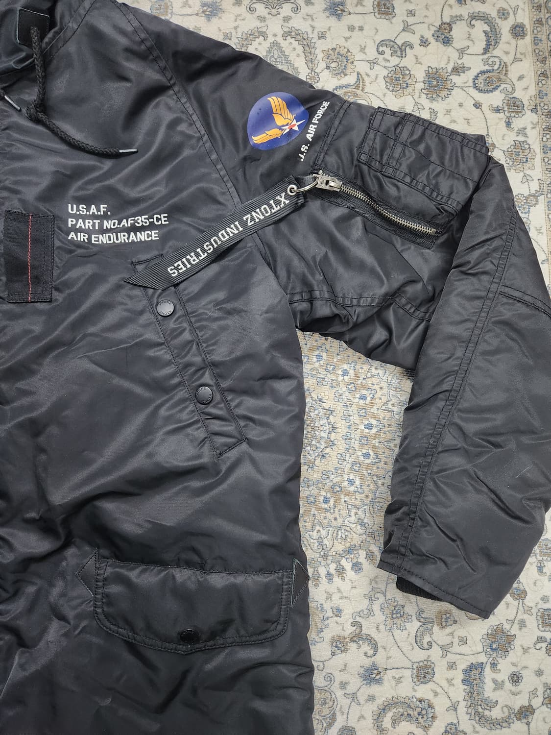 X TONZ 블랙 N3B 야상 후드 퍼 자켓 M 상품이미지3