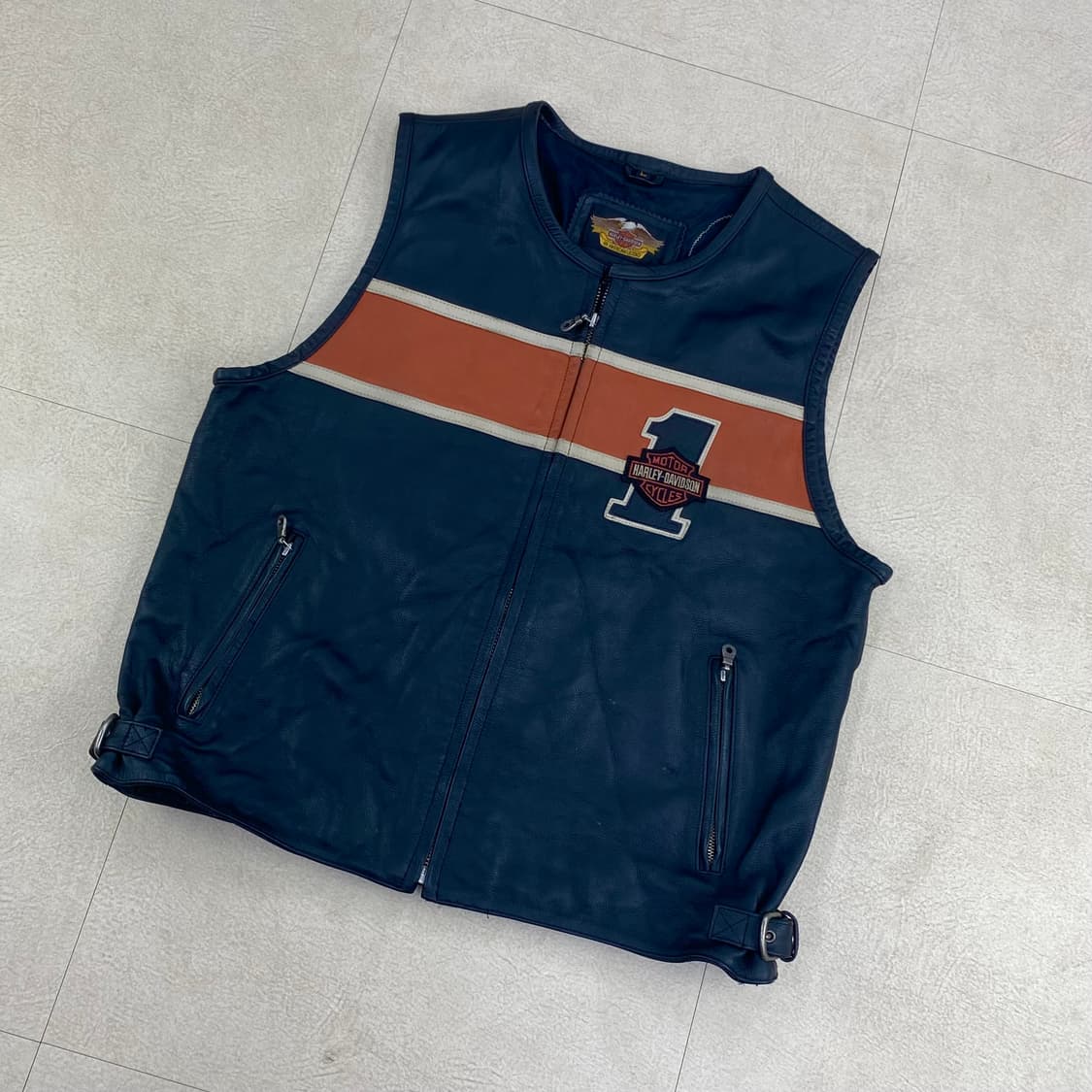  90s 할리데이비슨 소가죽 레더 베스트 (100)  ﻿ 상품이미지1