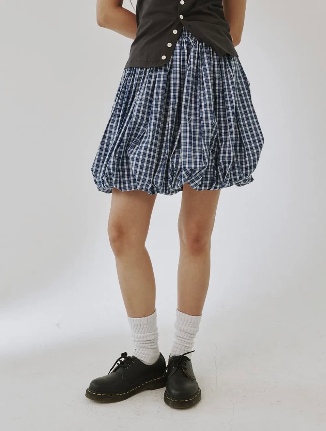 PLZPROJECT 플리즈프로젝트 BALLOON SKIRT 블루 체크 상품이미지4