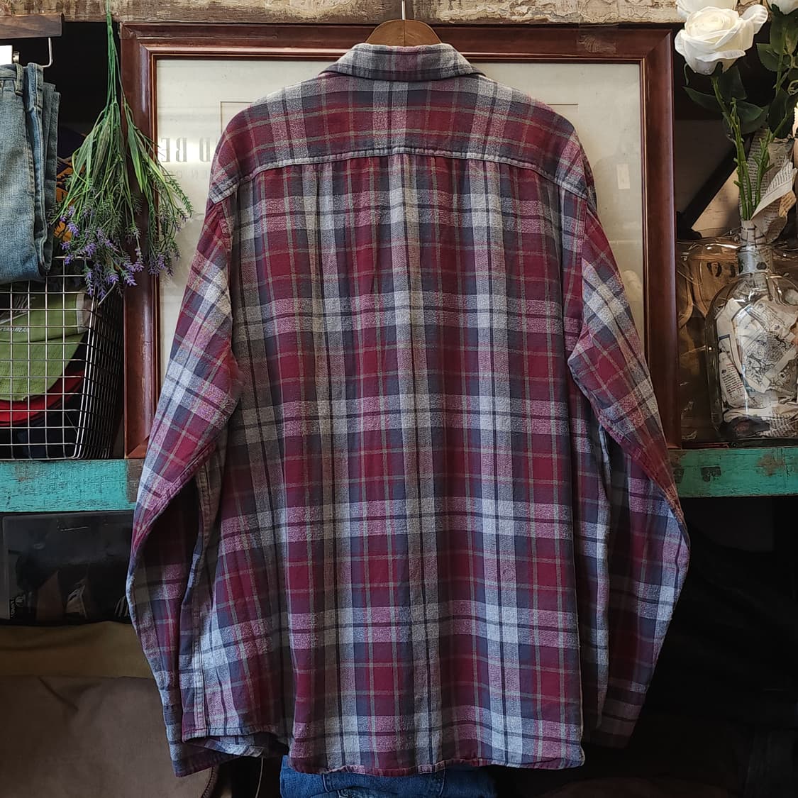 90s 팀버랜드 체크셔츠 플란넬 셔츠 헤비코튼 워크셔츠 버건디 2xl 상품이미지3