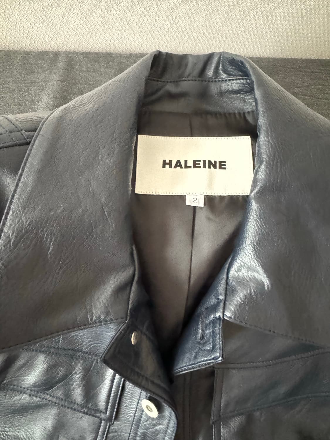 알렌느 TRUCKER FAUX LEATHER JACKET NAVY 상품이미지2