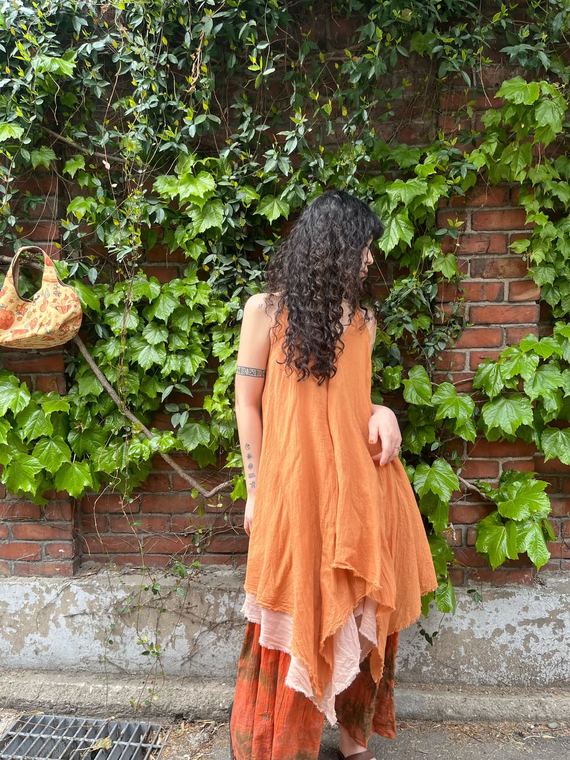 히피 오렌지 코랄 언발 레이어드 원피스 상품이미지3