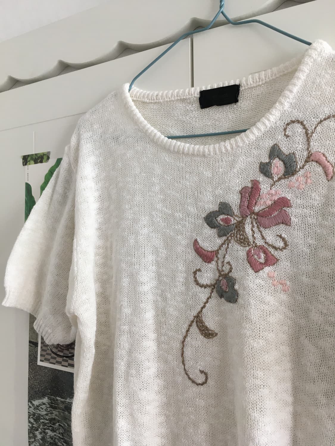 일본빈티지 하구미 모리걸 꽃자수 아이보리 반팔니트 베스트 레이어드 상품이미지2