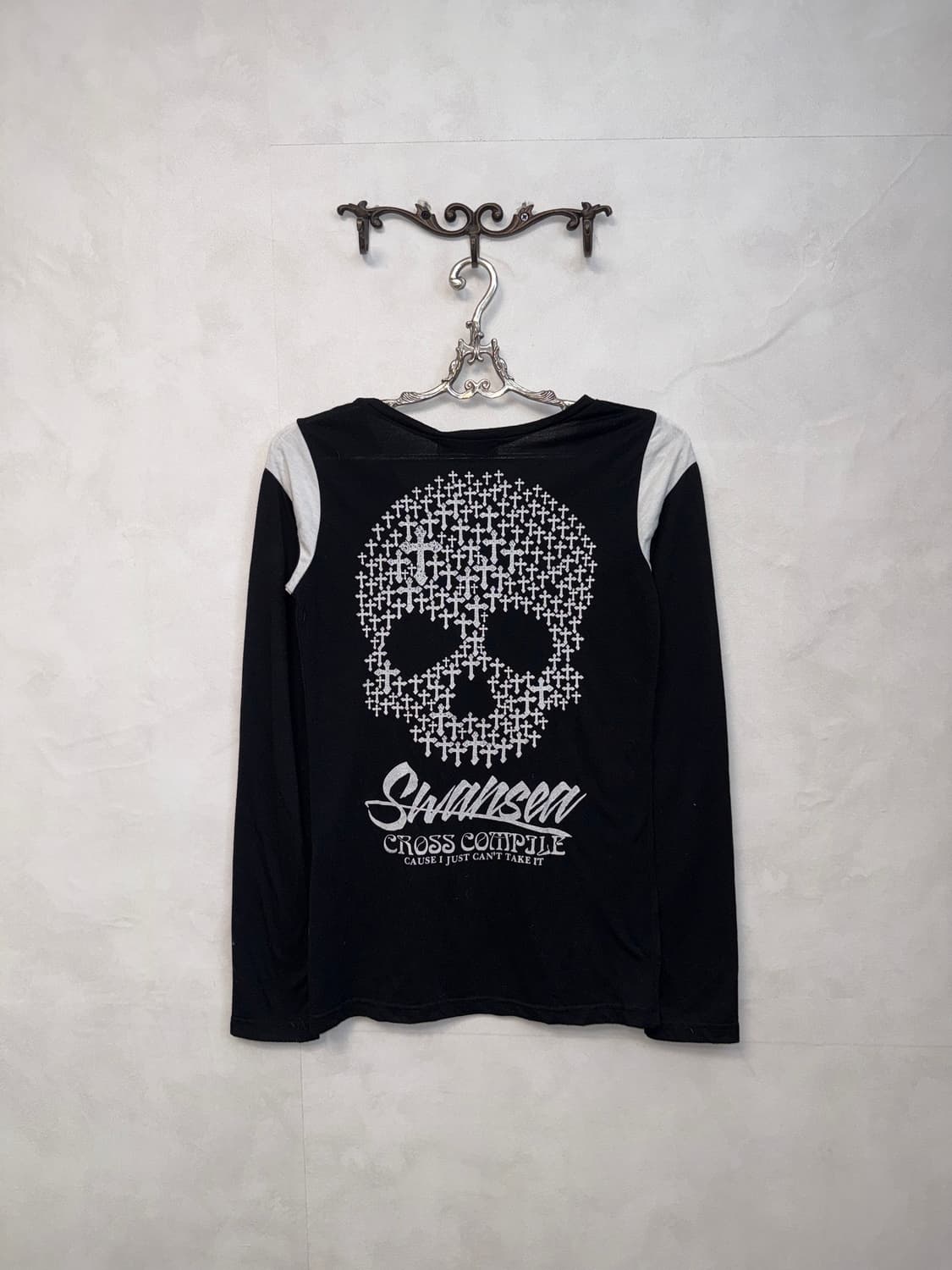 Black punk skull cross lettering sleeve 상품이미지5