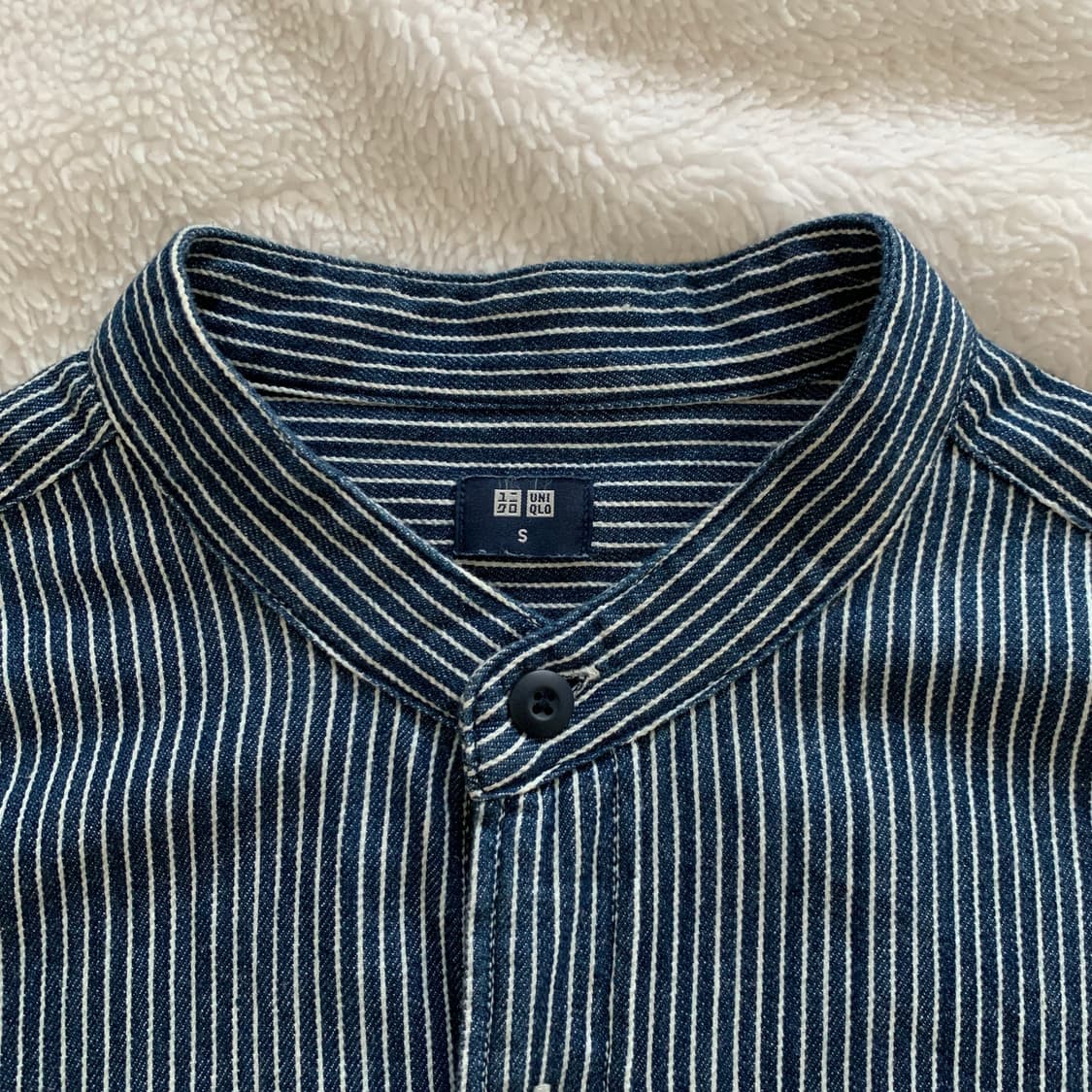 일본 유니클로 히코리 스트라이프 루즈핏 차이나 칼라 데님 셔츠 상품이미지3