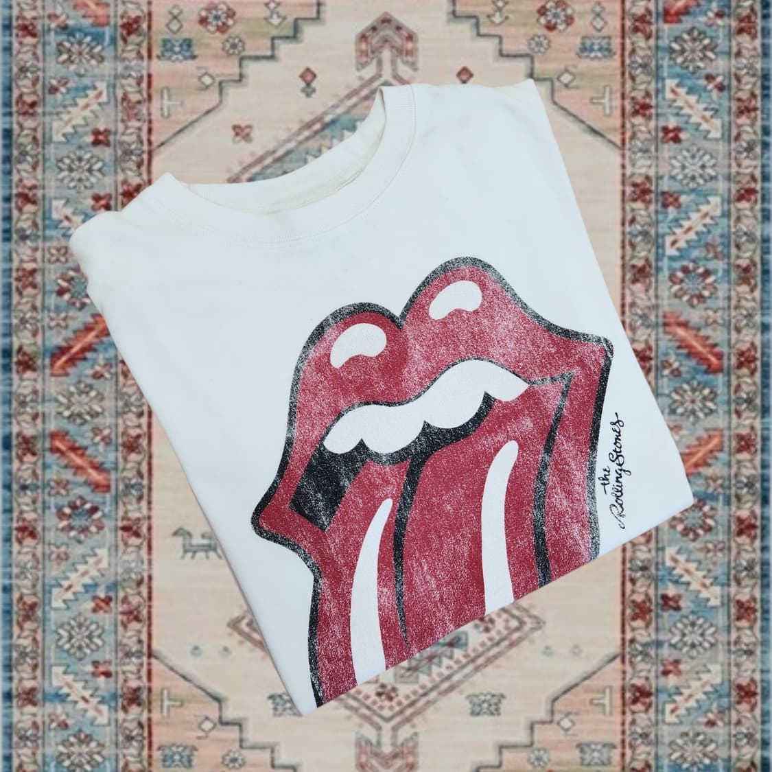 Roling Stones X H&M 로고 빈티지 화이트 반팔티 (XS) 상품이미지3