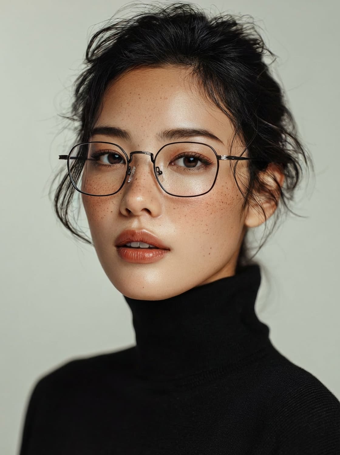 워시드블랙 컬러의 45사이즈 스퀘어 안경 상품이미지8