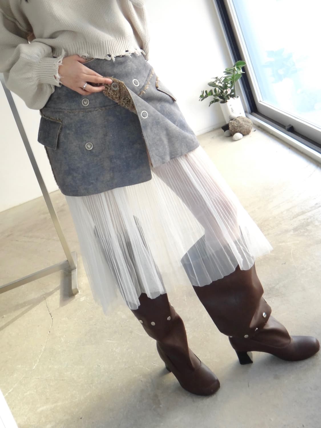 Utility layered warm skirt / grey 상품이미지7