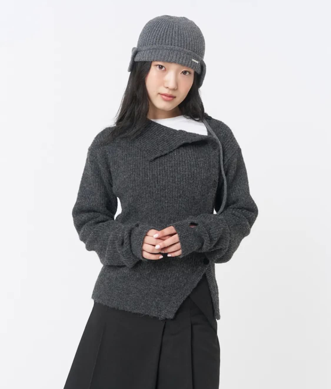 미세키서울 사이드 버튼 니트 차콜 상품이미지2