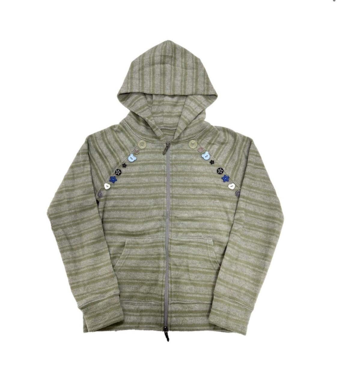 탄산마그네슘 스트라이프 버튼 후드집업 세이지그린 상품이미지1