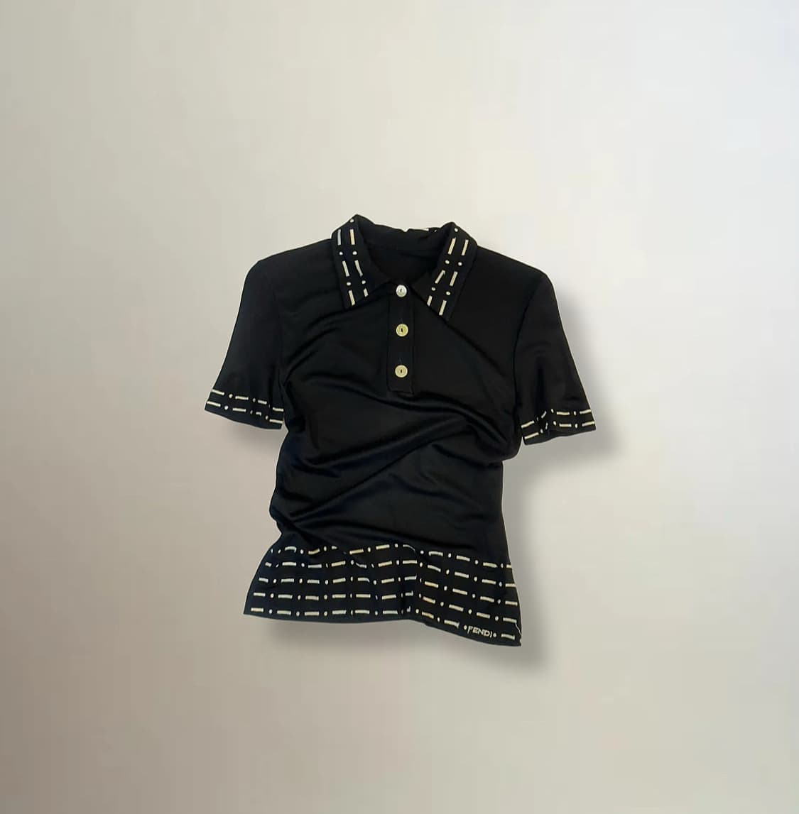 펜디 PK 반팔 티셔츠 자수 스티치 로고 디테일 슬림핏 블랙 상품이미지1