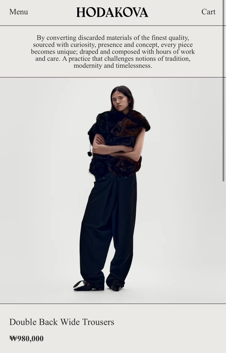 [XS,S,M]호다코바 더블 백 와이드 팬츠/블랙 상품이미지3