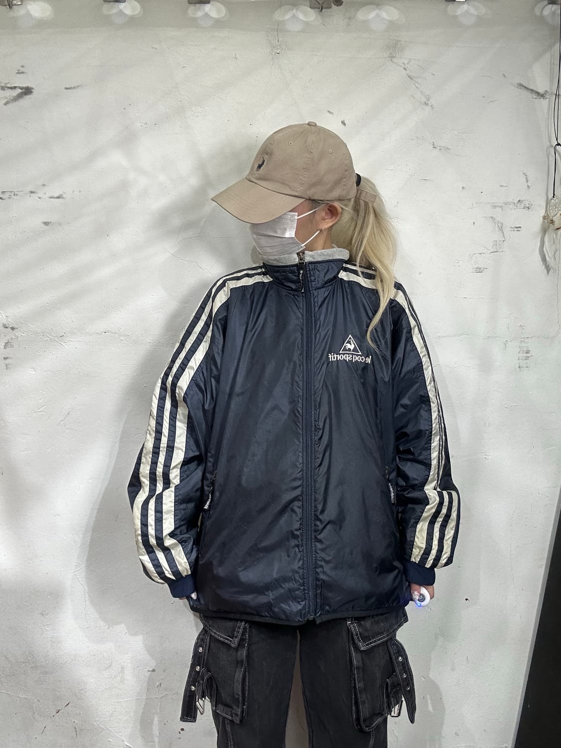 일본판 르꼬끄 네이비 안감 기모 오버핏 바람막이 트랙 자켓 L 상품이미지2