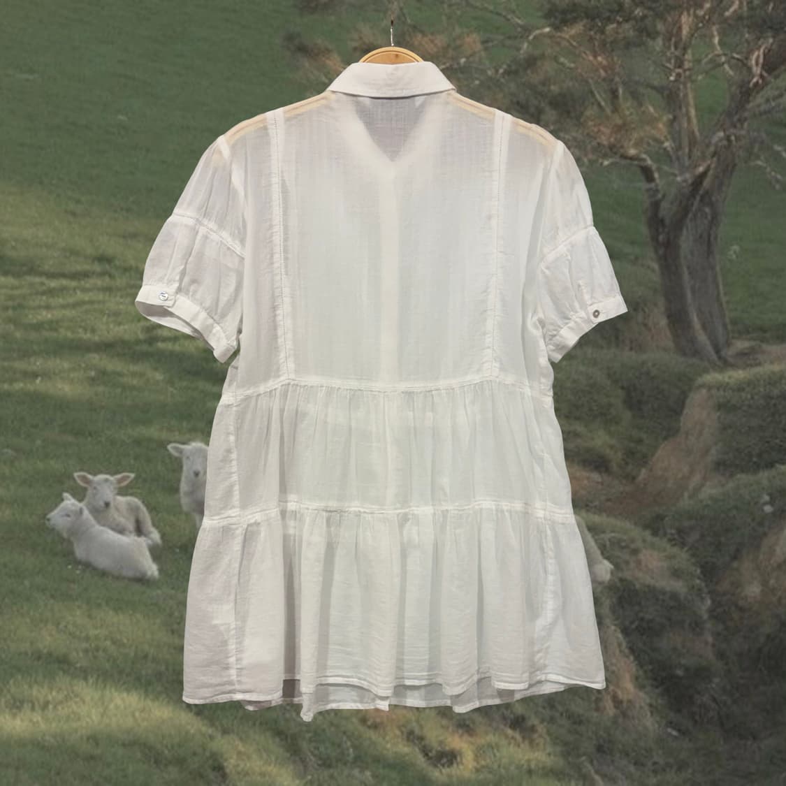 ZARA basic 화이트 핀턱 아사면 반팔 블라우스 러블리 모리 상품이미지2