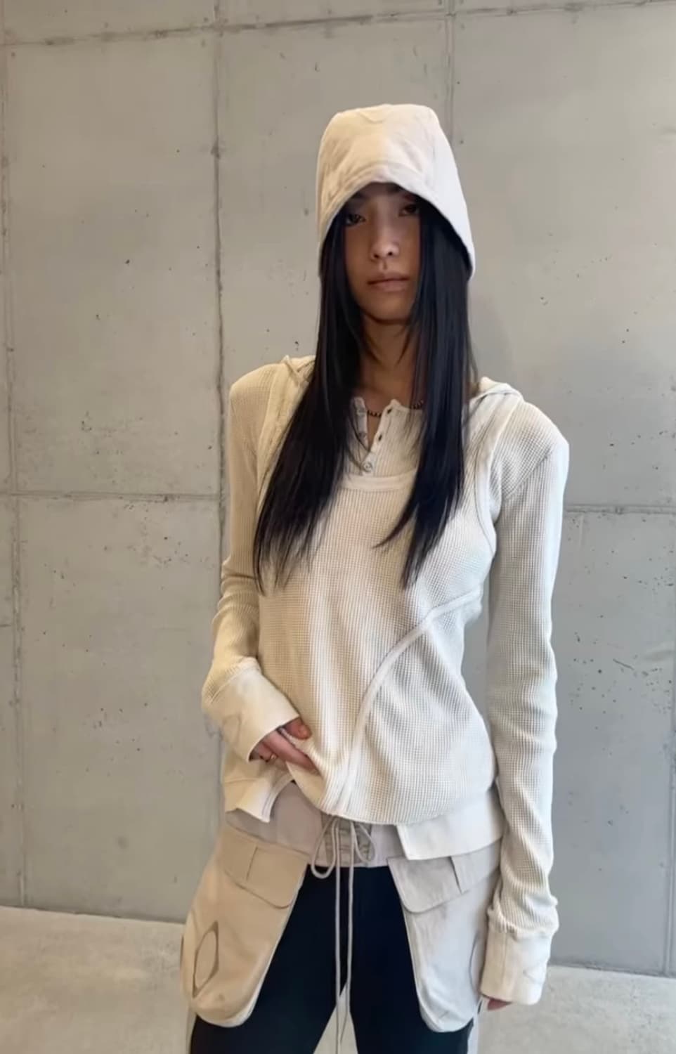 미스치프 레이어드 와플 후드세트 블리치드 베이지 상품이미지3