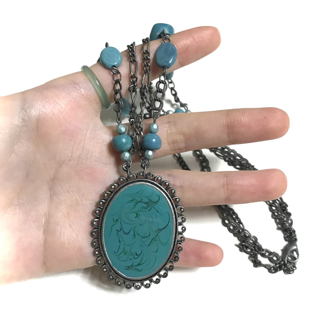 일본 빈티지 민트 까메오 매트 실버 체인 목걸이 고스 로리 펑크 갸루 상품이미지2