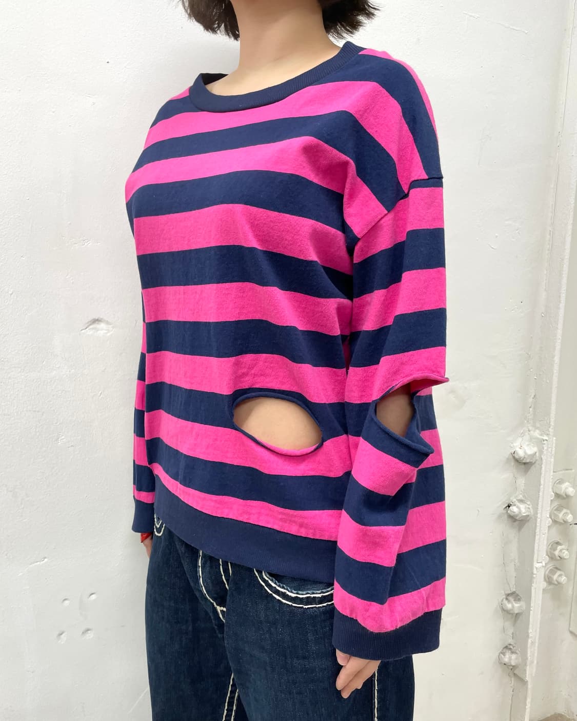 slit pink striped long sleeve 상품이미지5